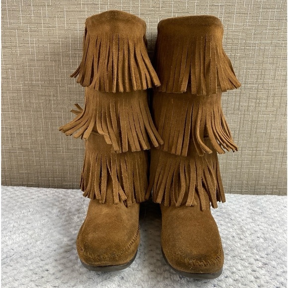 Vintage‎ Minnetonka Women's Suede 3-Layer Fringe Moccasin Coachella Boots Sz 7 - Picture 6 of 15